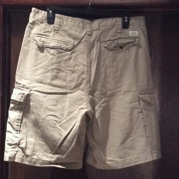 Chaps 34 x 10” Ralph Lauren pocket khaki tan herringbone cargo shorts EUC - Picture 4 of 8